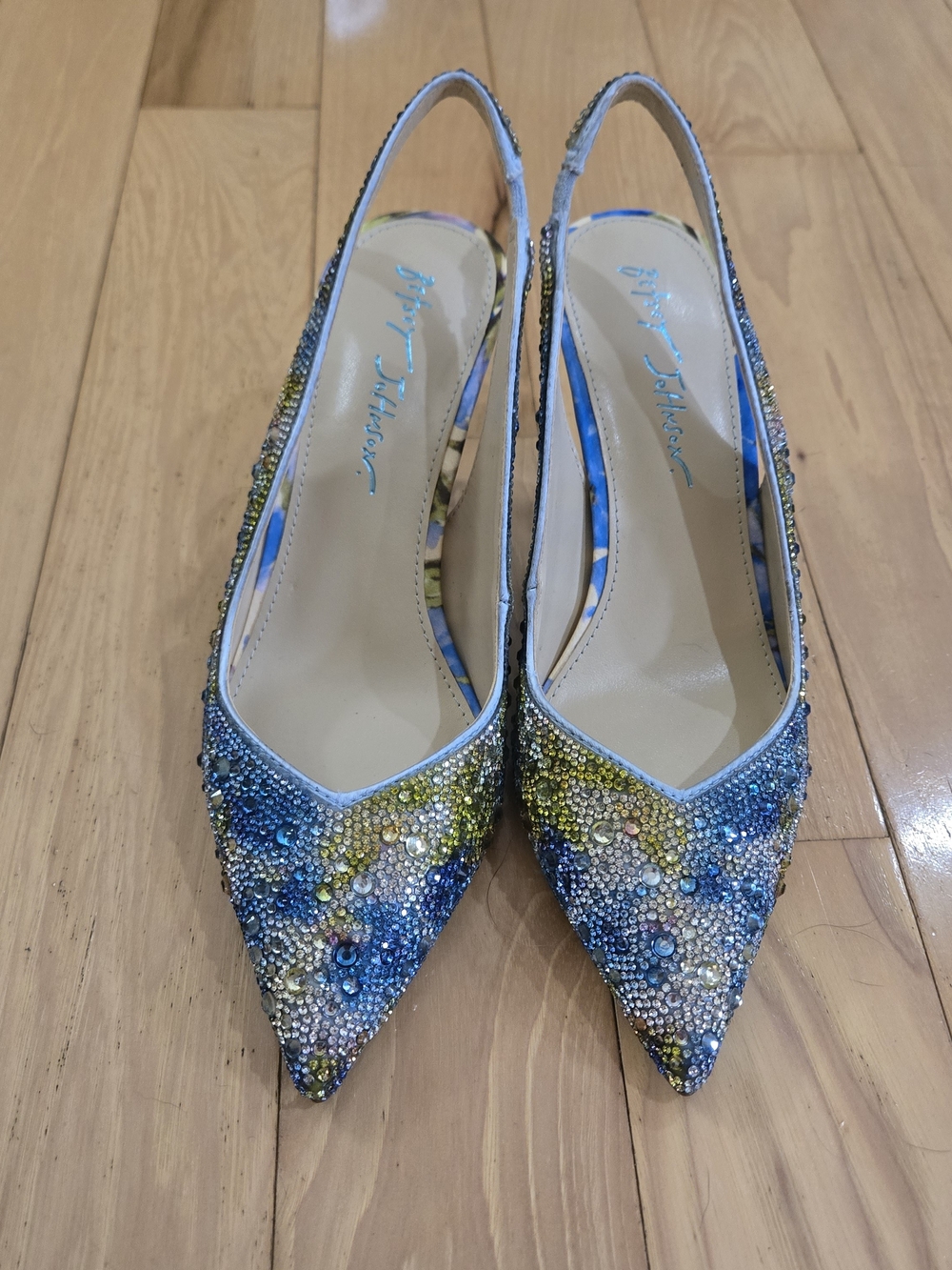 Betsey Johnson Blue Tulip Rhinestone Clark Slingback Heels